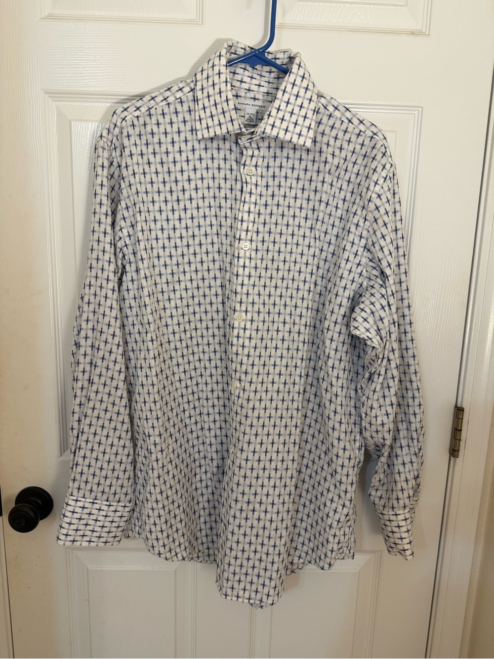 Banana Republic White Dress Shirt with Blue Cross Pattern